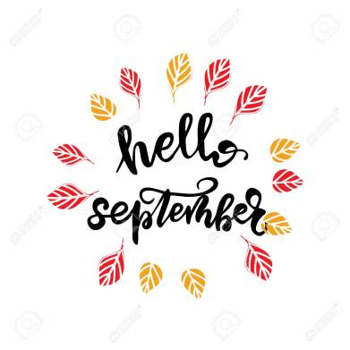 Lettering Hello, September. Vector illustration.